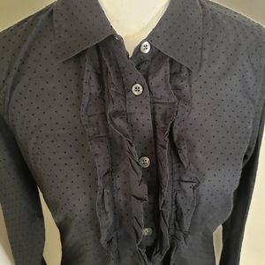 Black Long Sleeved Blouse with Ruffled Front